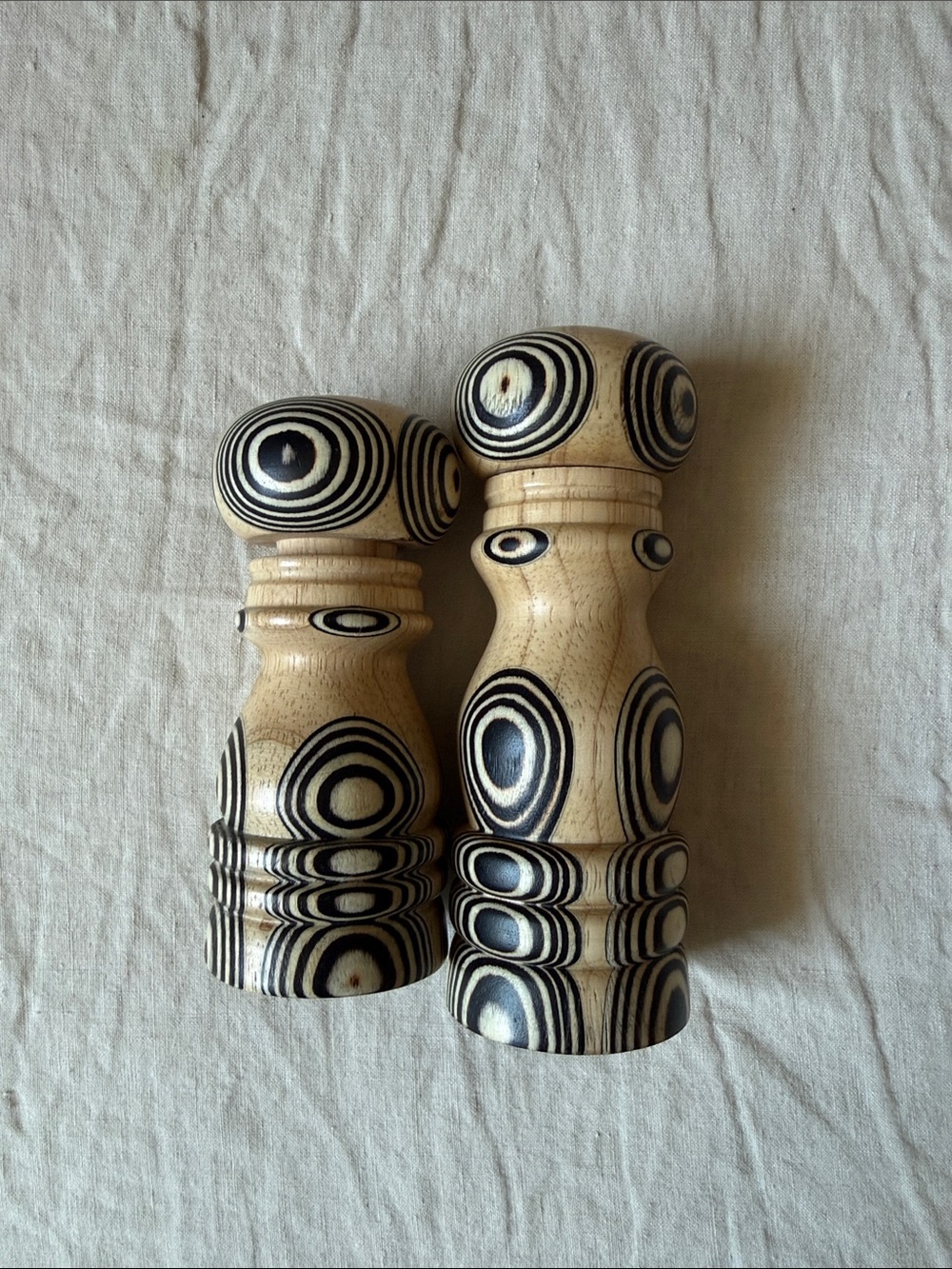 Handcrafted Black & Cream Wood Spiral Salt and Pepper Mills